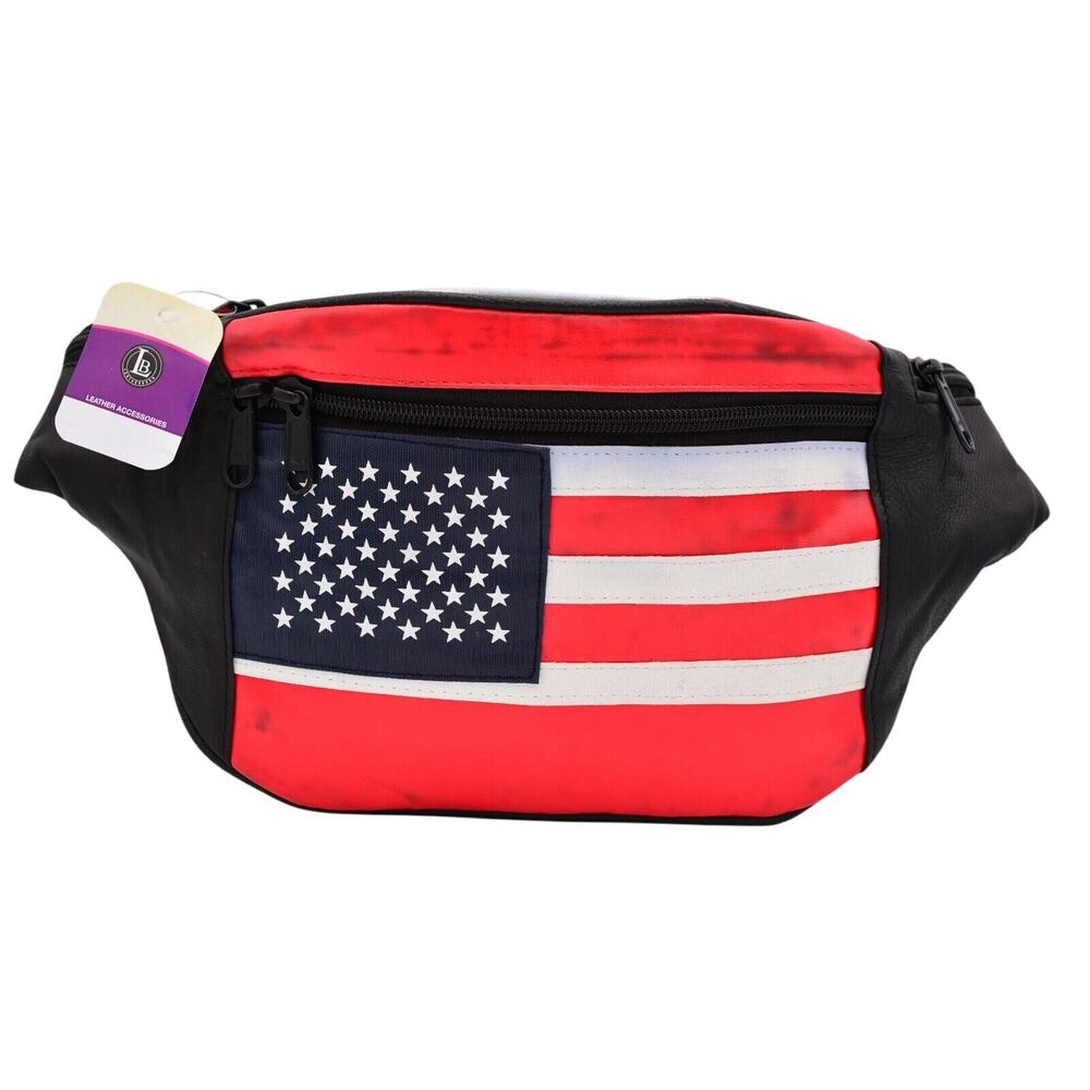Genuine Leather American Flag Fanny Pack Waist Belt Unisex 1990s Y2K 4th of July